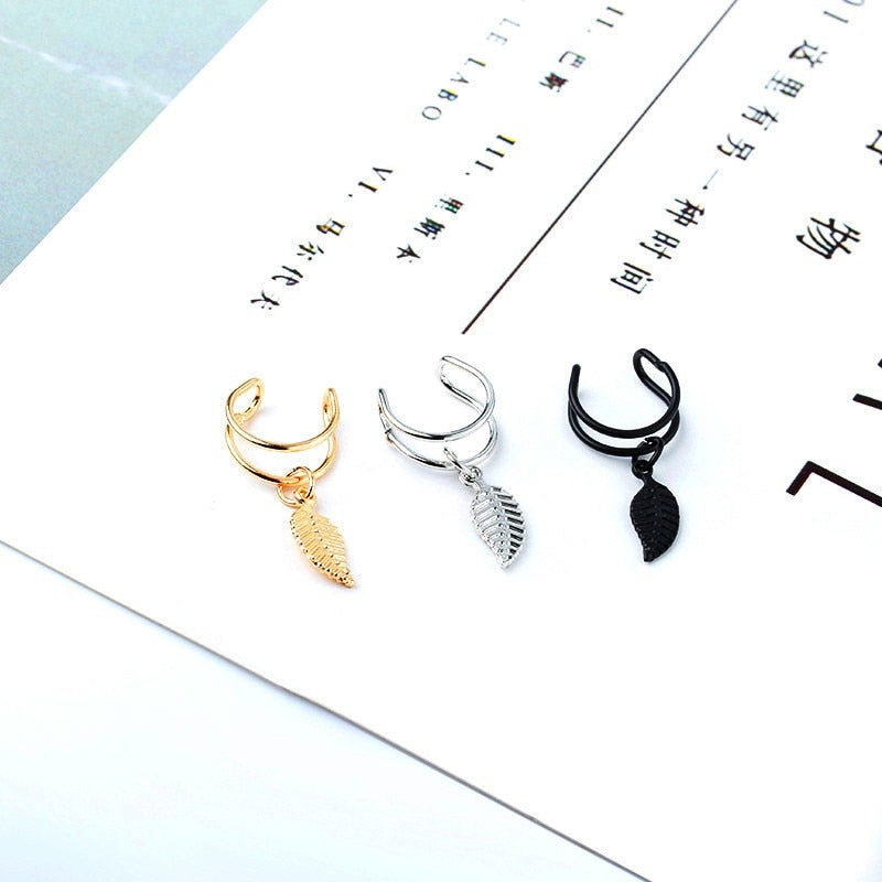 Leaf Feather Clip Earrings-Boutique Spiritual
