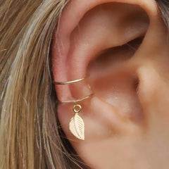 Leaf Feather Clip Earrings-Boutique Spiritual