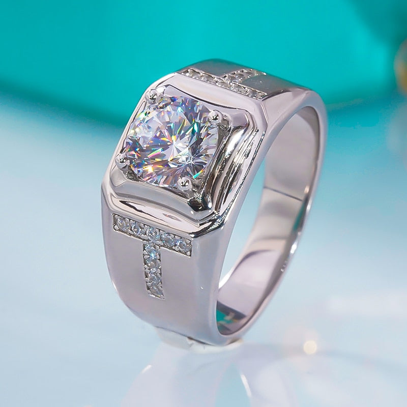 Men Moissanite Ring - White Gold Plated-Boutique Spiritual