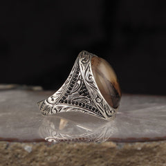 Yemeni Aqeeq Pure Silver Original Men Ring-Boutique Spiritual