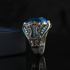 Aquamarine Ring, Silver Men Limited Edition Turkish Ring - Boutique Spiritual