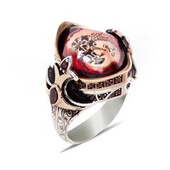 Amber Seljuk Eagle Sword Model, Handmade Silver Ring-Boutique Spiritual