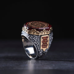 Seal of Solomon Ring, Red Amber Stone Silver Men Ring-Boutique Spiritual