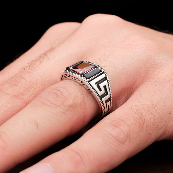 Turkish Margazit Zircon Stone Men's Bakelite Ring Handmade Exclusive Design-Boutique Spiritual
