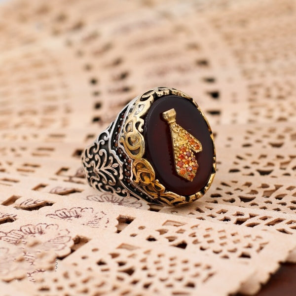Islamic Agate Aqeeq Turkish Handmade Silver Men's Ring-Boutique Spiritual