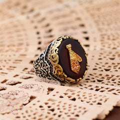 Islamic Agate Aqeeq Turkish Handmade Silver Men's Ring-Boutique Spiritual