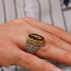 Islamic Agate Aqeeq Turkish Handmade Silver Men's Ring-Boutique Spiritual