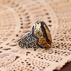 Islamic Agate Aqeeq Turkish Handmade Silver Men's Ring-Boutique Spiritual