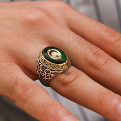 Islamic Agate Aqeeq Crescent Star Silver Men's Ring-Boutique Spiritual