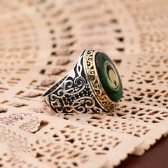 Islamic Agate Aqeeq Crescent Star Silver Men's Ring-Boutique Spiritual