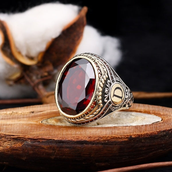 Customizable Turkish Zircon Stone Silver Men Ring - Two Letters Of Your Choice-Boutique Spiritual