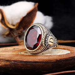 Customizable Turkish Zircon Stone Silver Men Ring - Two Letters Of Your Choice-Boutique Spiritual