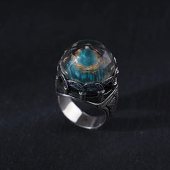 Rumi Tomb Islamic Ring, Green Oval Carved Mevlana Silver Men Tomb Ring-Boutique Spiritual