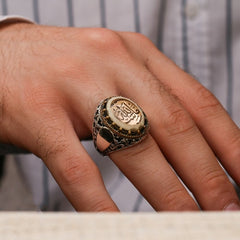 Mashallah Islamic Ring,Turkish Calligraphy Engraved Silver Ring For Men-Boutique Spiritual