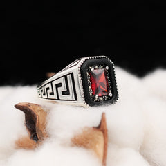 Turkish Red Zircon Men's Ring Handmade Exclusive Design-Boutique Spiritual