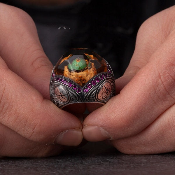 Masjid Nabawi Islamic Ring, Green Dome Silver Men Ring-Boutique Spiritual