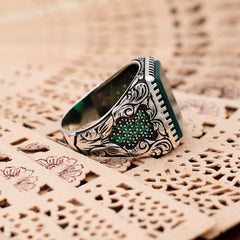 Turkish Handmade Royal Green Agate Silver Luxury Aqeeq Ring-Boutique Spiritual