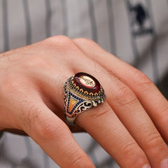 Alhamdulillah Islamic Ring, Turkish Handmade Islamic Calligraphy Silver Men Ring-Boutique Spiritual