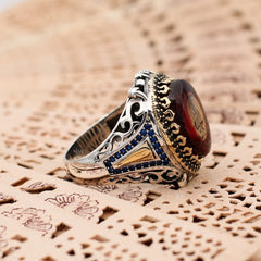 Alhamdulillah Islamic Ring, Turkish Handmade Islamic Calligraphy Silver Men Ring - Boutique Spiritual