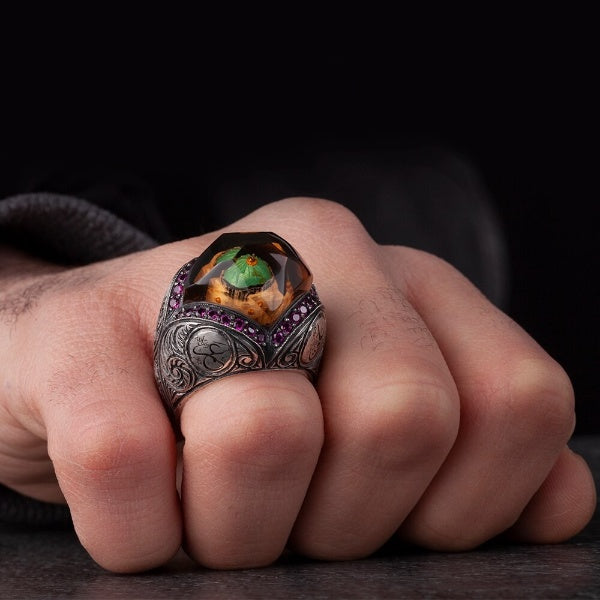 Masjid Nabawi Islamic Ring, Green Dome Silver Men Ring-Boutique Spiritual