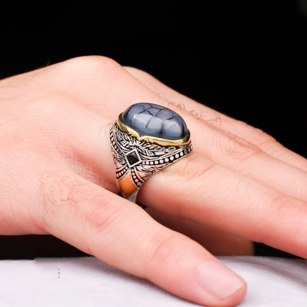 Islamic Royal Black Aqeeq Stone Ring, Turkish Handmade Silver Ring For Men-Boutique Spiritual