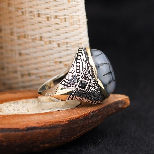 Islamic Royal Black Aqeeq Stone Ring, Turkish Handmade Silver Ring For Men-Boutique Spiritual