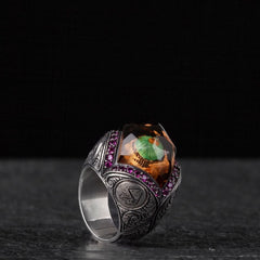 Masjid Nabawi Islamic Ring, Green Dome Silver Men Ring-Boutique Spiritual