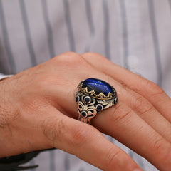 Turkish Handmade Agate Aqeeq Sterling Silver Men's Ring-Boutique Spiritual
