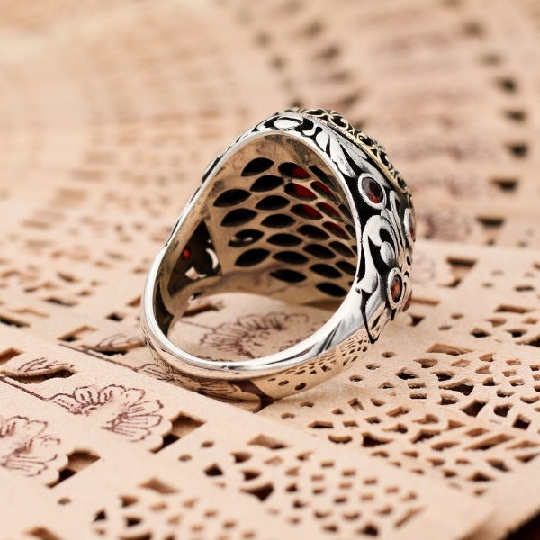 Islamic Yemeni Aqeeq stone Ring, Turkish Handmade Fancy Silver Ring for men-Boutique Spiritual