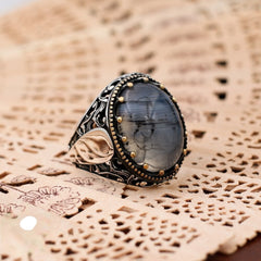 Turkish Handmade Royal Black Agate Silver Luxury Aqeeq Ring-Boutique Spiritual