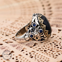 Turkish Handmade Agate Aqeeq Sterling Silver Men's Ring-Boutique Spiritual