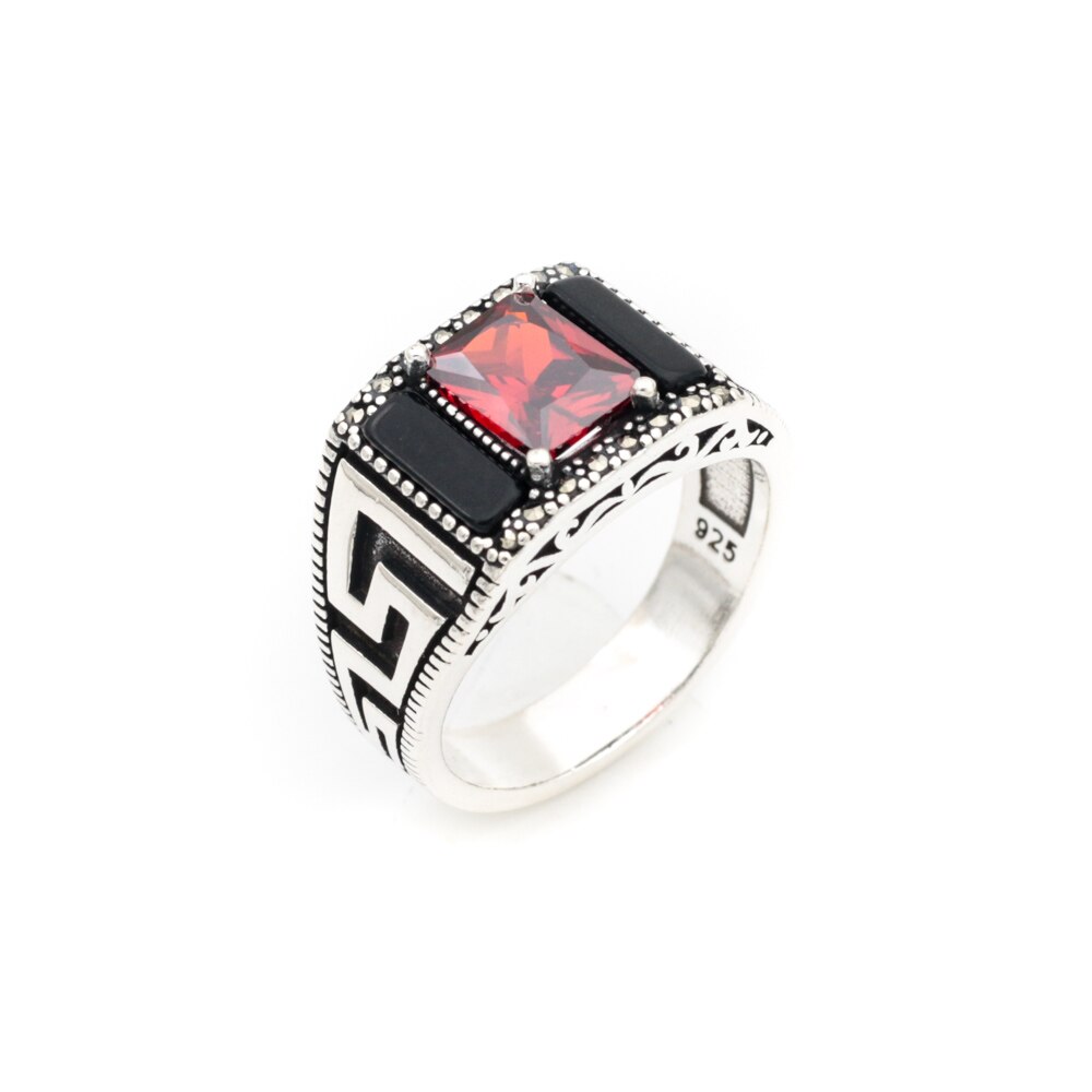 Turkish Margazit Zircon Stone Men's Bakelite Ring Handmade Exclusive Design-Boutique Spiritual