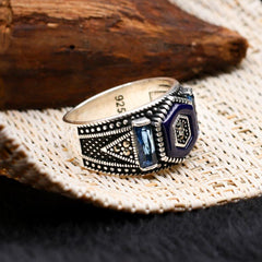 Turkish Cocktail Zircon Stone Men's Ring Handmade Exclusive Design-Boutique Spiritual