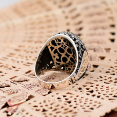 Turkish Handmade Royal Black Agate Silver Luxury Aqeeq Ring-Boutique Spiritual
