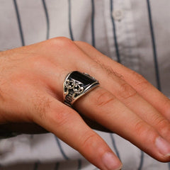 Turkish Handmade Black Agate Silver Luxury Aqeeq Ring-Boutique Spiritual