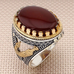 Yemeni Aqeeq stone silver Ring for men, Islamic Ring Turkish Agate Handmade Exclusive Design-Boutique Spiritual
