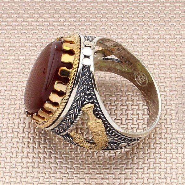 Yemeni Aqeeq stone silver Ring for men, Islamic Ring Turkish Agate Handmade Exclusive Design-Boutique Spiritual
