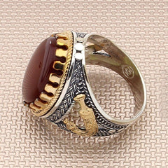 Yemeni Aqeeq stone silver Ring for men, Islamic Ring Turkish Agate Handmade Exclusive Design-Boutique Spiritual