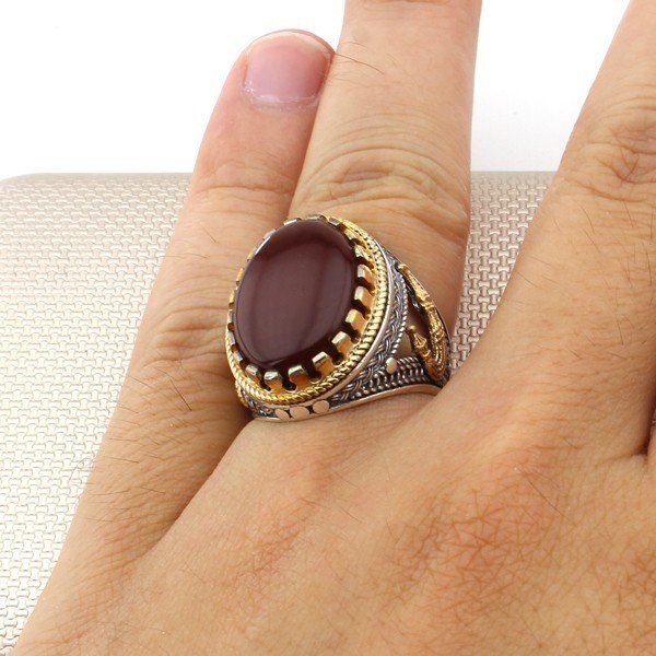 Yemeni Aqeeq stone silver Ring for men, Islamic Ring Turkish Agate Handmade Exclusive Design-Boutique Spiritual