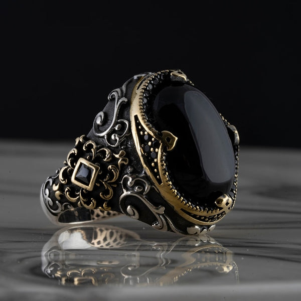 Turkish Aqeeq Stone Silver Ring, Handmade Agate Special Design-Boutique Spiritual