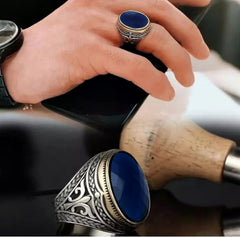 Turkish Sapphire Stone Men's Ring Handmade Special Design-Boutique Spiritual