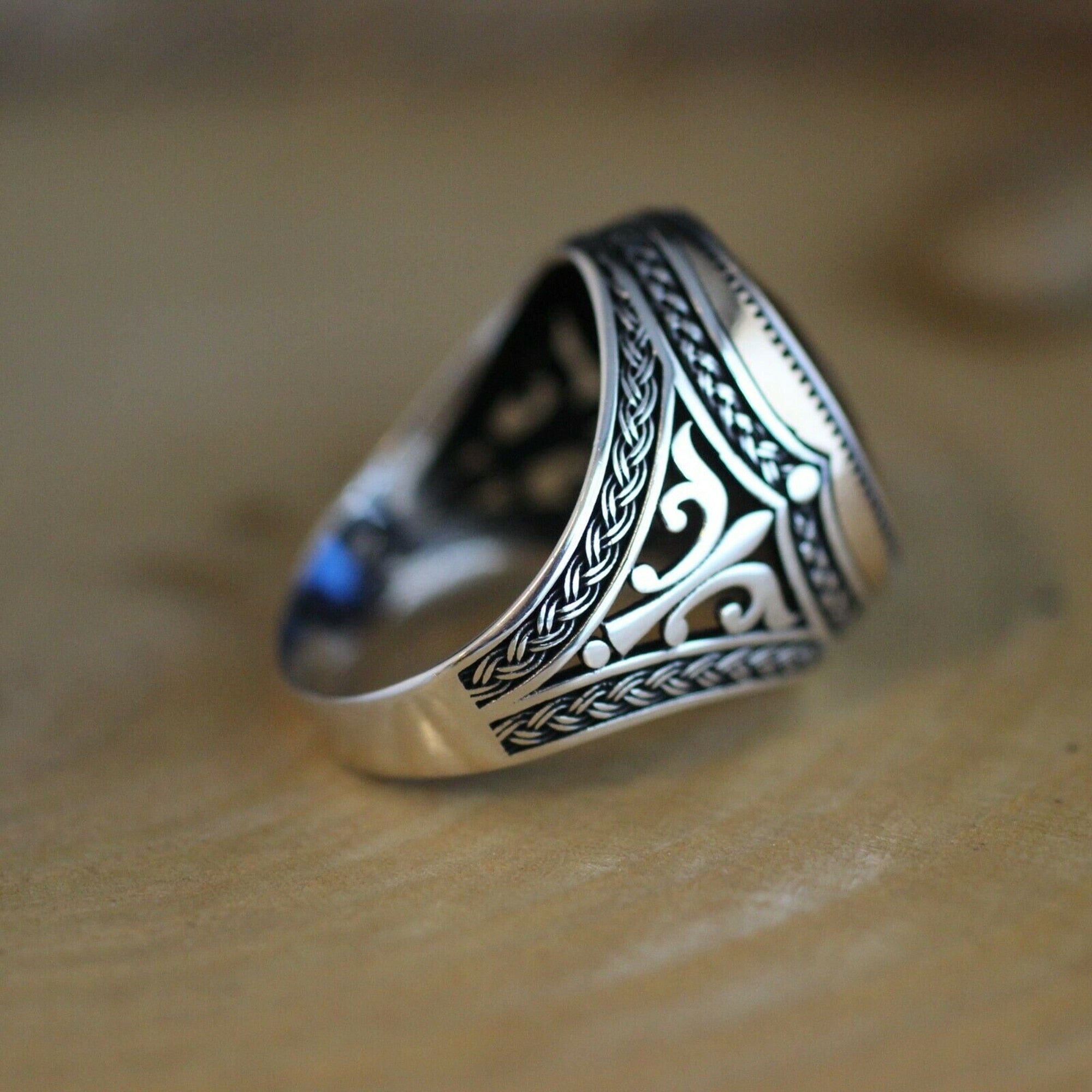 Turkish Sapphire Stone Men's Ring Handmade Special Design-Boutique Spiritual