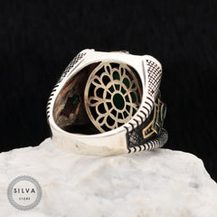 Turkish Handmade Royal Green Agate Silver Luxury Aqeeq Ring-Boutique Spiritual