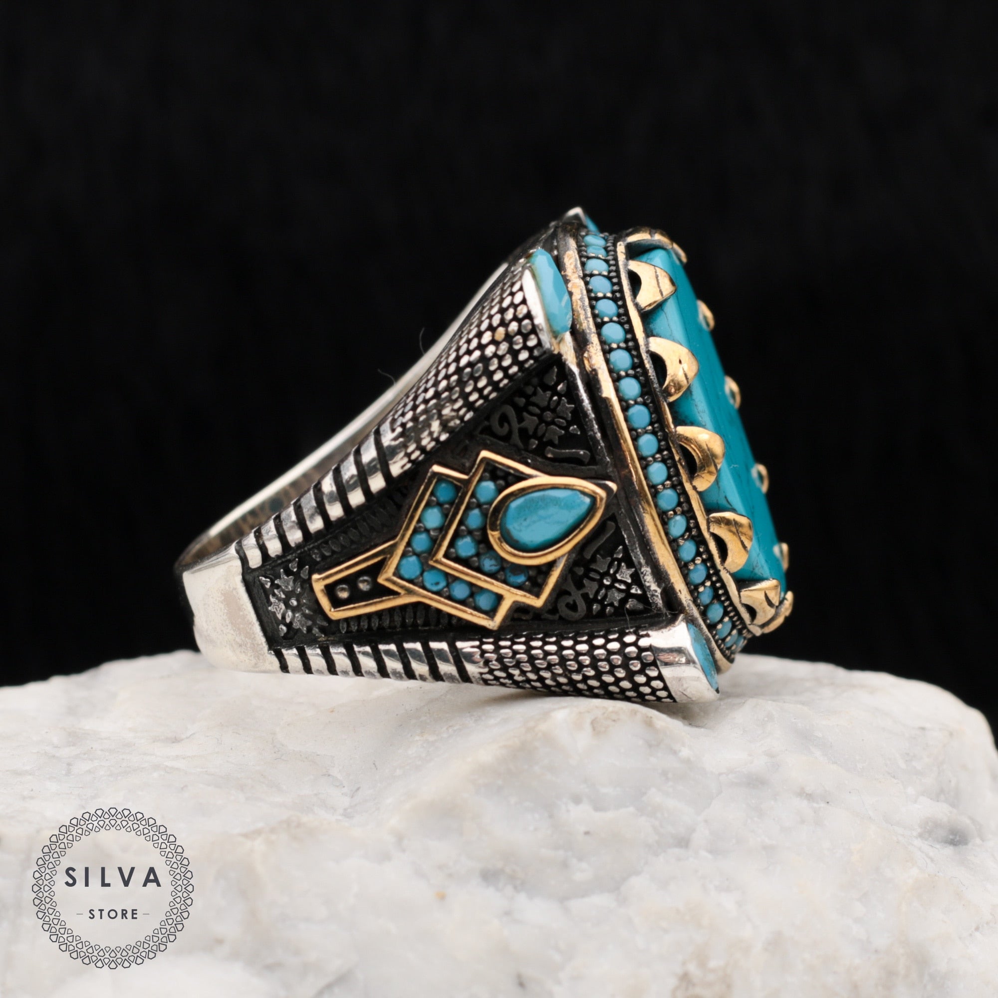 Turkish Turquoise Stone Mens Ring Handmade Premium Design-Boutique Spiritual