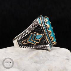 Turkish Turquoise Stone Mens Ring Handmade Premium Design-Boutique Spiritual