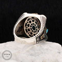 Turkish Turquoise Stone Mens Ring Handmade Premium Design-Boutique Spiritual