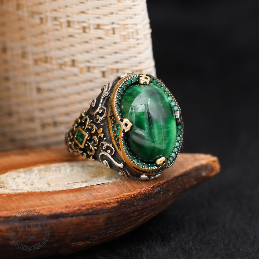 Turkish Tiger Eye Stone Mens Ring Handmade Premium Design-Boutique Spiritual
