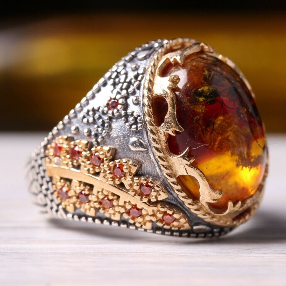 Turkish Fossil Amber Stone Ring Limited Edition Design-Boutique Spiritual