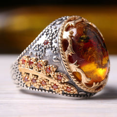 Turkish Fossil Amber Stone Ring Limited Edition Design-Boutique Spiritual