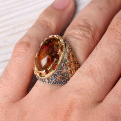 Turkish Fossil Amber Stone Ring Limited Edition Design-Boutique Spiritual